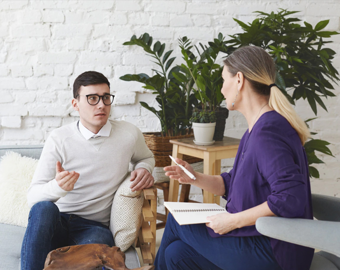 A woman explaining the benefits of working with us